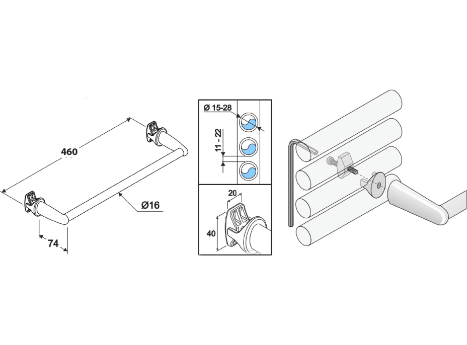 Aqualine Sušák ručníků na otopná tělesa 46cm rovný, černá mat IDR-50B