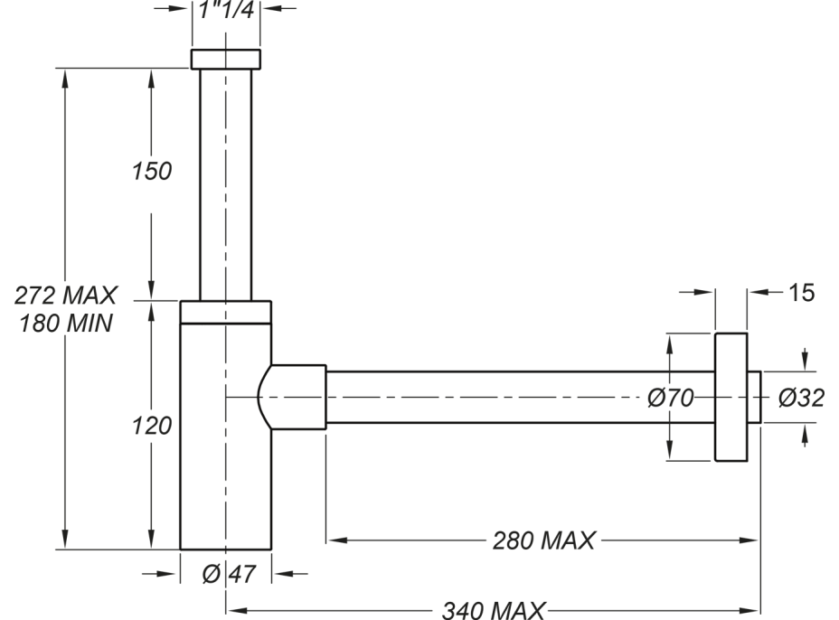 Sapho Umyvadlový sifon 5/4", odpad 32mm, kulatý, zlato mat SI519D