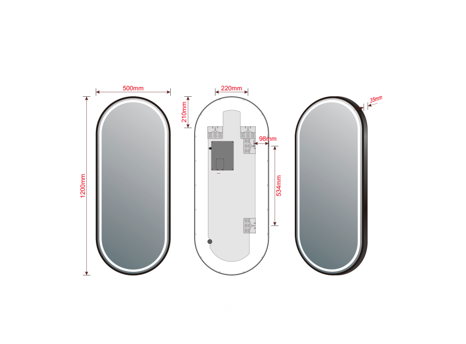 Sapho KAIRA oválné zrcadlo s LED osvětlením 120x50cm, černá mat KA500