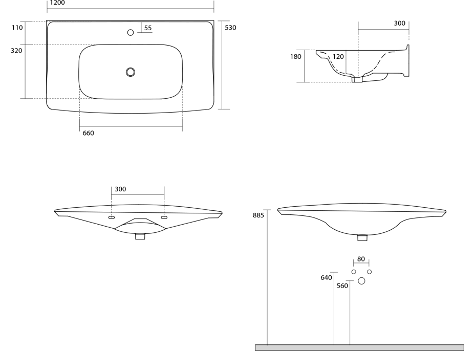 Kerasan THE NEW YORKER keramické umyvadlo 120x53cm, bílá 564301