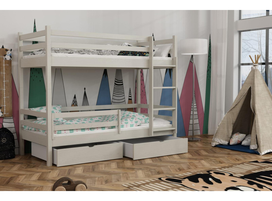 Dětská patrová postel z masivu borovice LEGEND PLUS se šuplíky - 200x90 cm - KAŠMÍROVÁ
