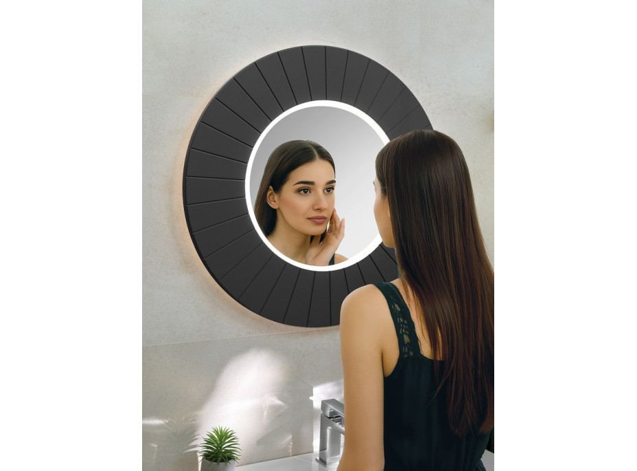 Sapho LUMIRO STRIP kulaté zrcadlo s LED osvětlením v rámu ø 75cm, carina LR750-4141S