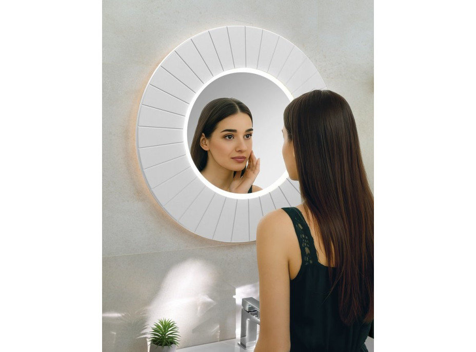 Sapho LUMIRO STRIP kulaté zrcadlo s LED osvětlením v rámu ø 75cm, bílá mat LR750-3131S