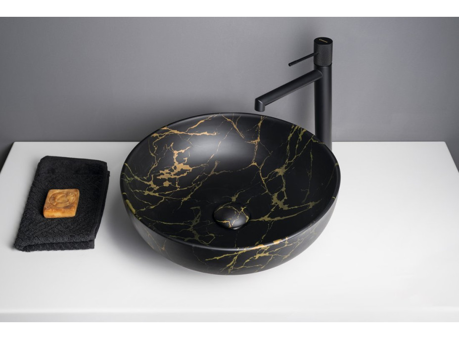 Sapho RONDANE keramické umyvadlo na desku Ø 41cm, portoro mramor AR435PT