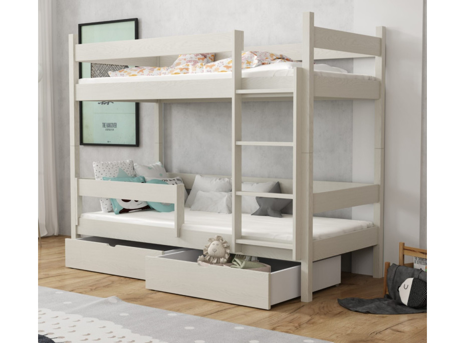 Dětská patrová postel z masivu borovice LEGEND se šuplíky - 200x90 cm