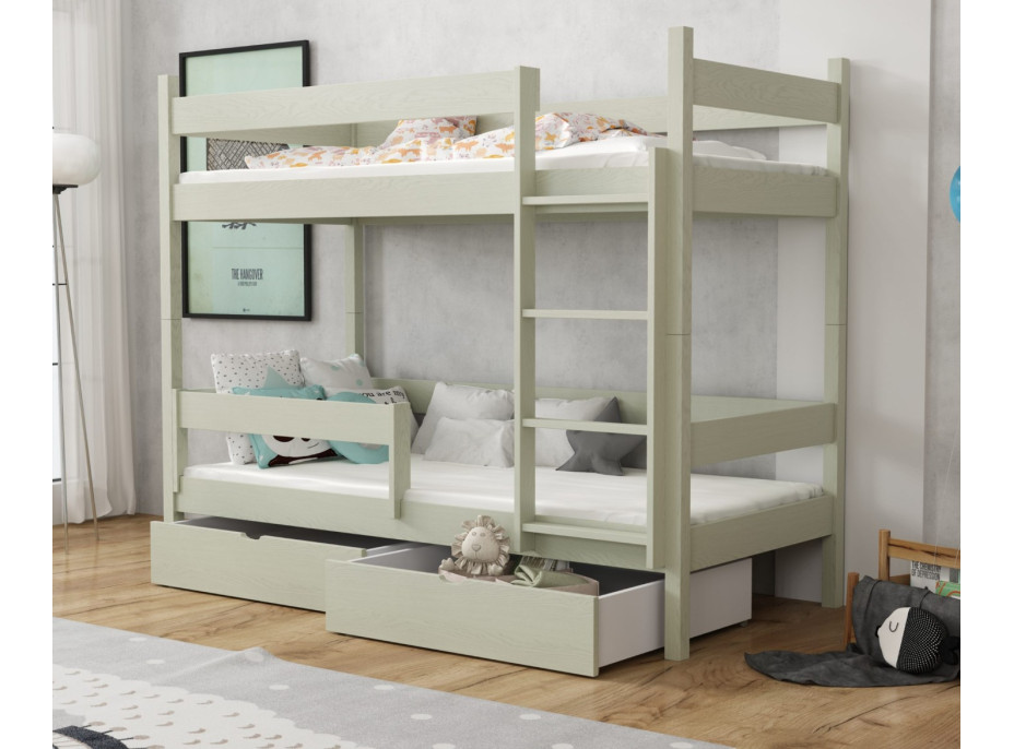 Dětská patrová postel z masivu borovice LEGEND se šuplíky - 200x90 cm