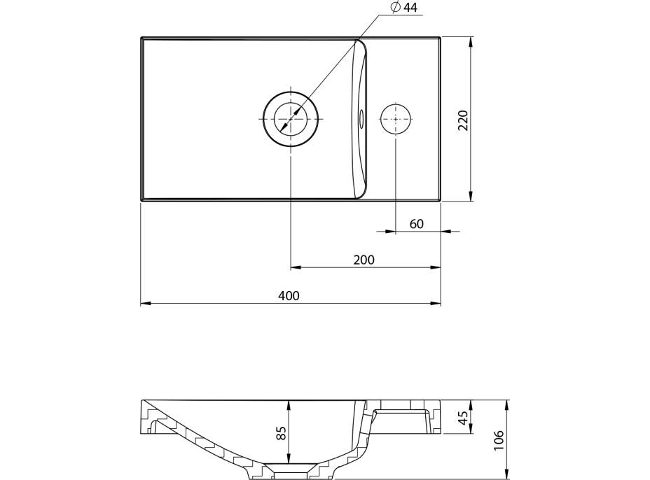 Sapho AGOS betonové umývátko 40x22cm, levé/pravé, písková pololesk AS40014
