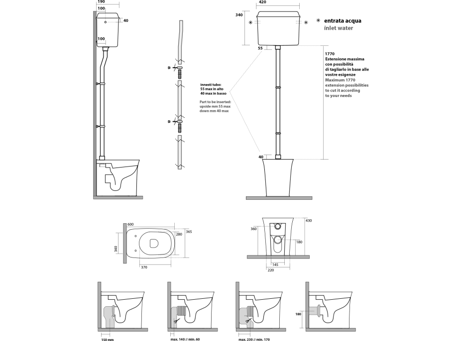 Kerasan THE NEW YORKER WC mísa stojící pro vysokou nádržku, 36, 5x60cm, spodní/zadní odpad, bílá 561801-1