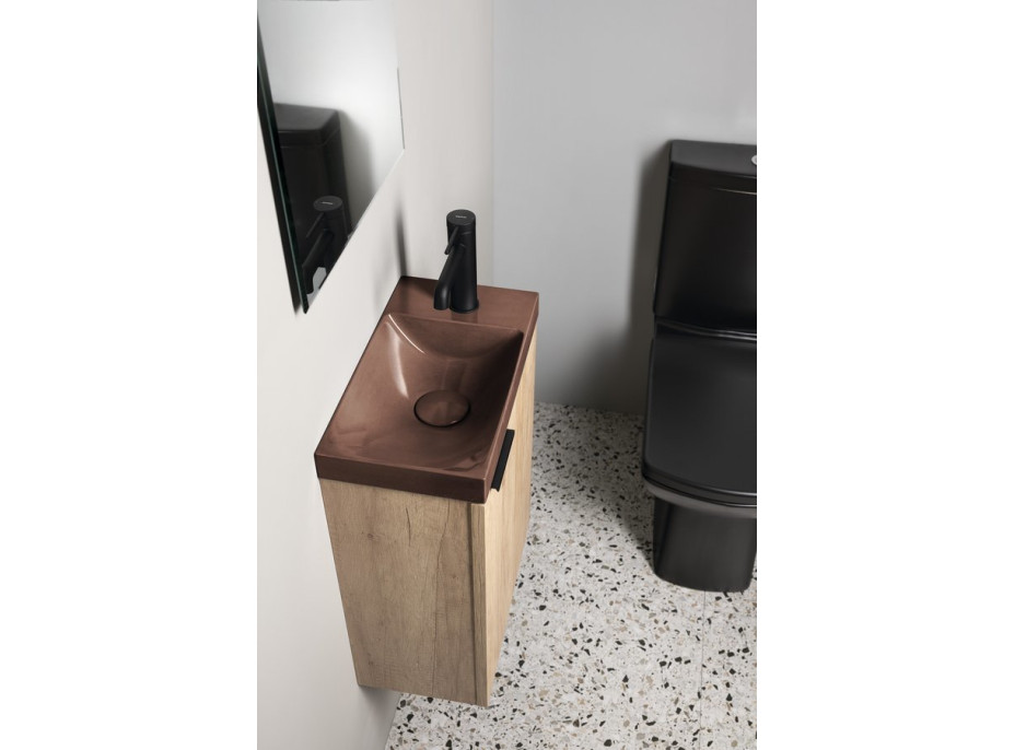 Sapho AGOS betonové umývátko 40x22cm, levé/pravé, tmavě hnědá pololesk AS40015