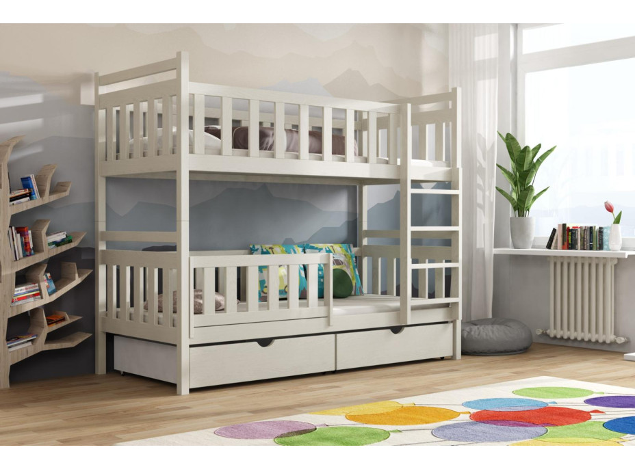 Dětská patrová postel z masivu borovice KAREL se šuplíky - 190x90 cm - KAŠMÍROVÁ