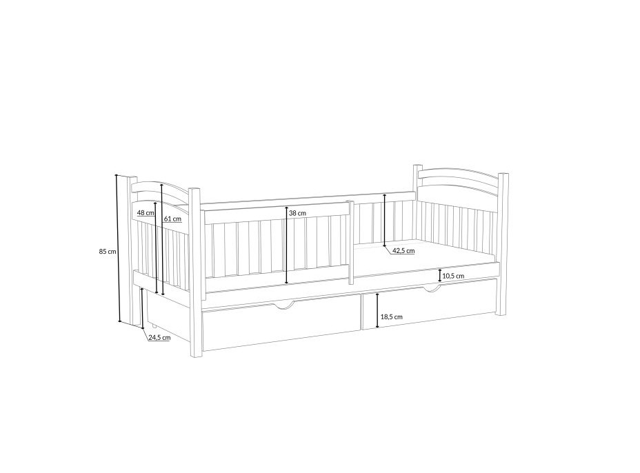 Dětská postel z masivu borovice KORNÉLIE se šuplíky - 190x90 cm - BÍLÁ