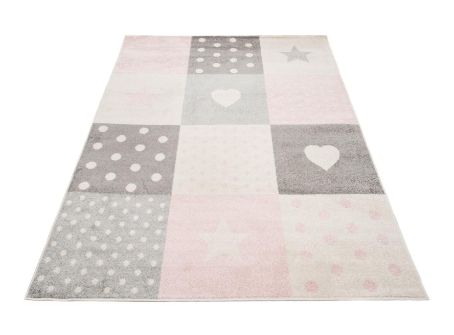 Kusový koberec AZUR srdíčka a hvězdičky - šedý/růžový/bílý, 160x220 cm