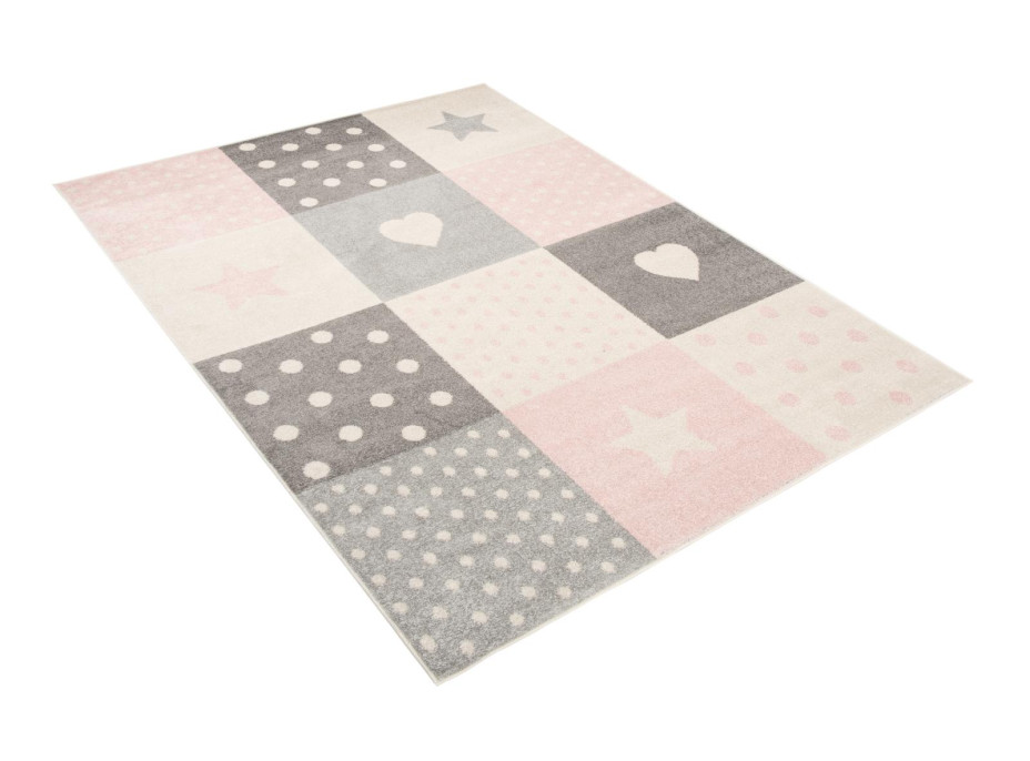 Kusový koberec AZUR srdíčka a hvězdičky - šedý/růžový/bílý, 160x220 cm