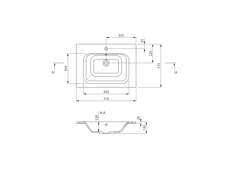 Sapho ARECA umyvadlo, litý mramor, 71x51, 5cm, bílá AC071