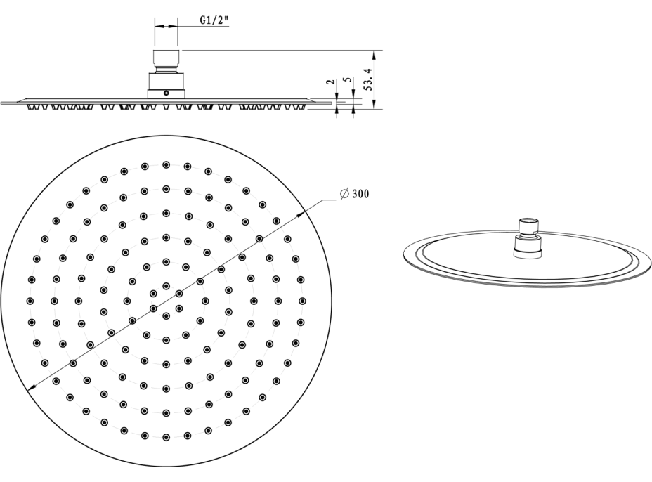 Sapho SLIM hlavová sprcha, průměr 300mm, měď mat MS573PG
