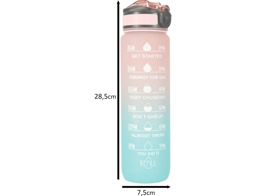 Láhev na vodu 1l - růžová/tyrkysová
