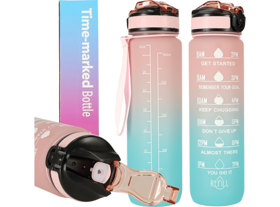 Láhev na vodu 1l - růžová/tyrkysová