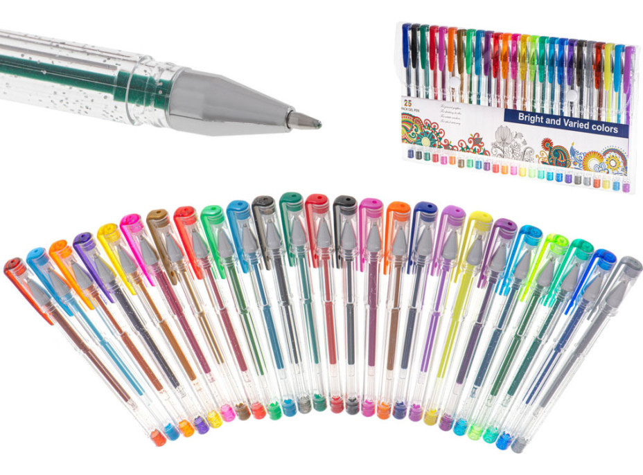 Barevná třpytivá gelová pera - sada 25 ks