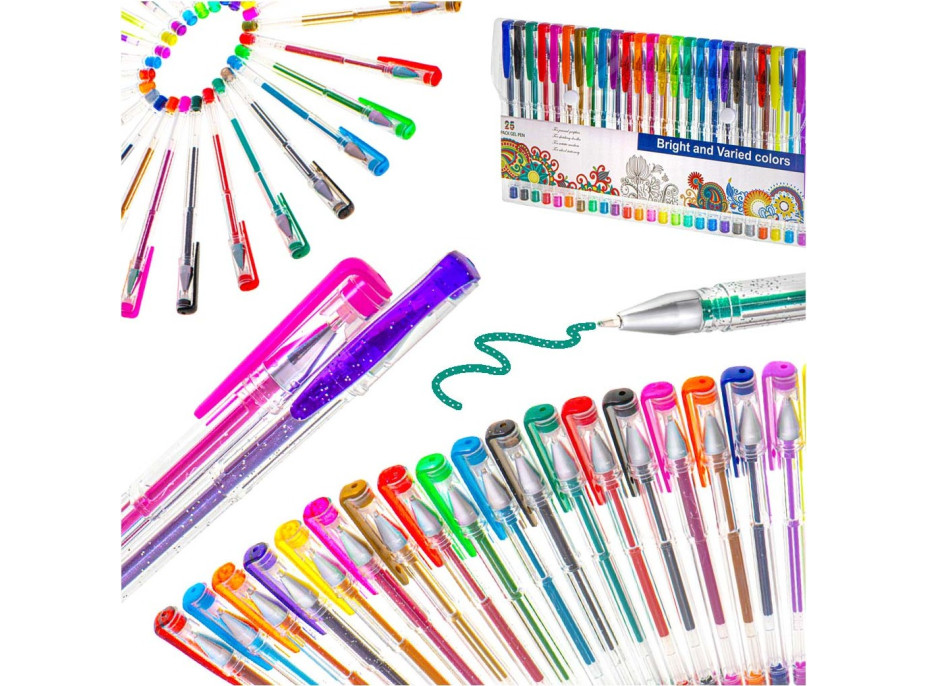 Barevná třpytivá gelová pera - sada 25 ks