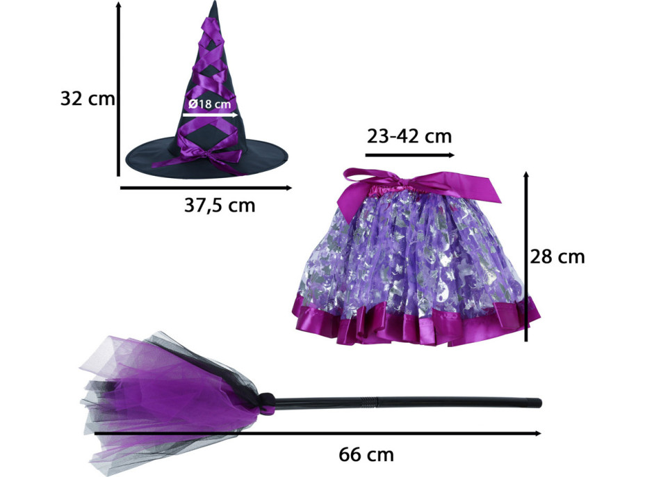 Karnevalový kostým Čarodějnice - 3 kusy - fialový