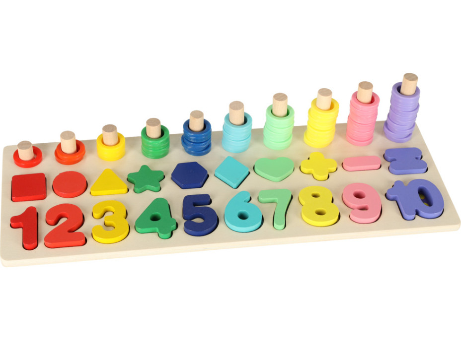 Dřevěná Montessori vkládačka s tvary a čísly 3v1