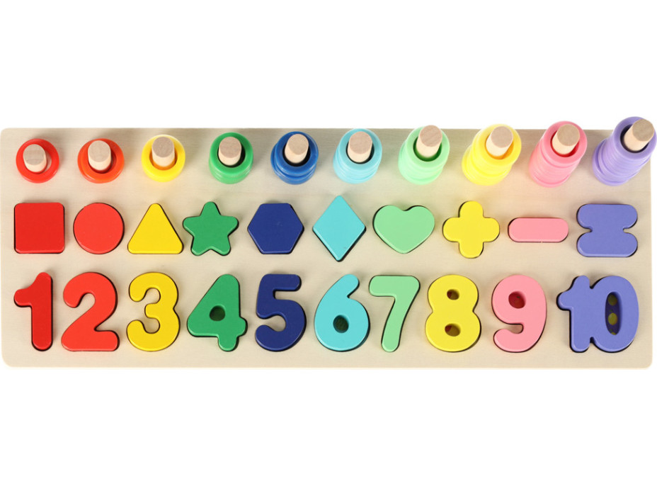 Dřevěná Montessori vkládačka s tvary a čísly 3v1