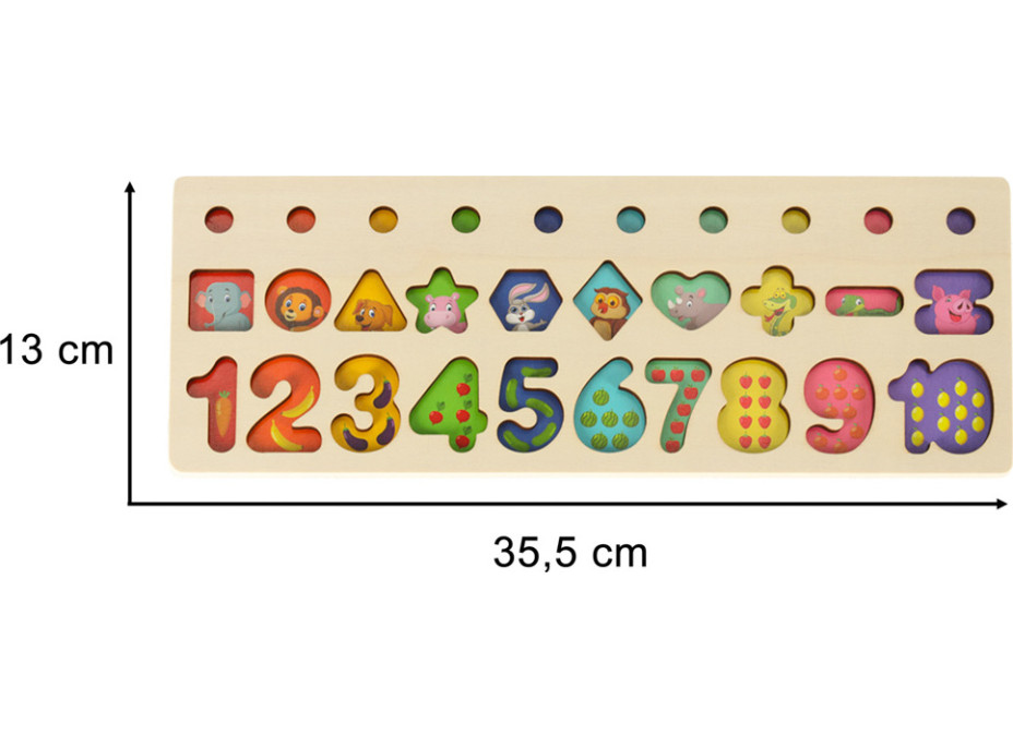 Dřevěná Montessori vkládačka s tvary a čísly 3v1