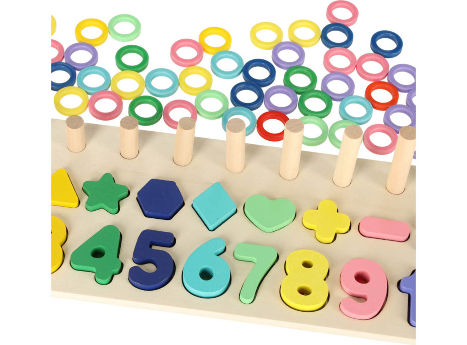 Dřevěná Montessori vkládačka s tvary a čísly 3v1