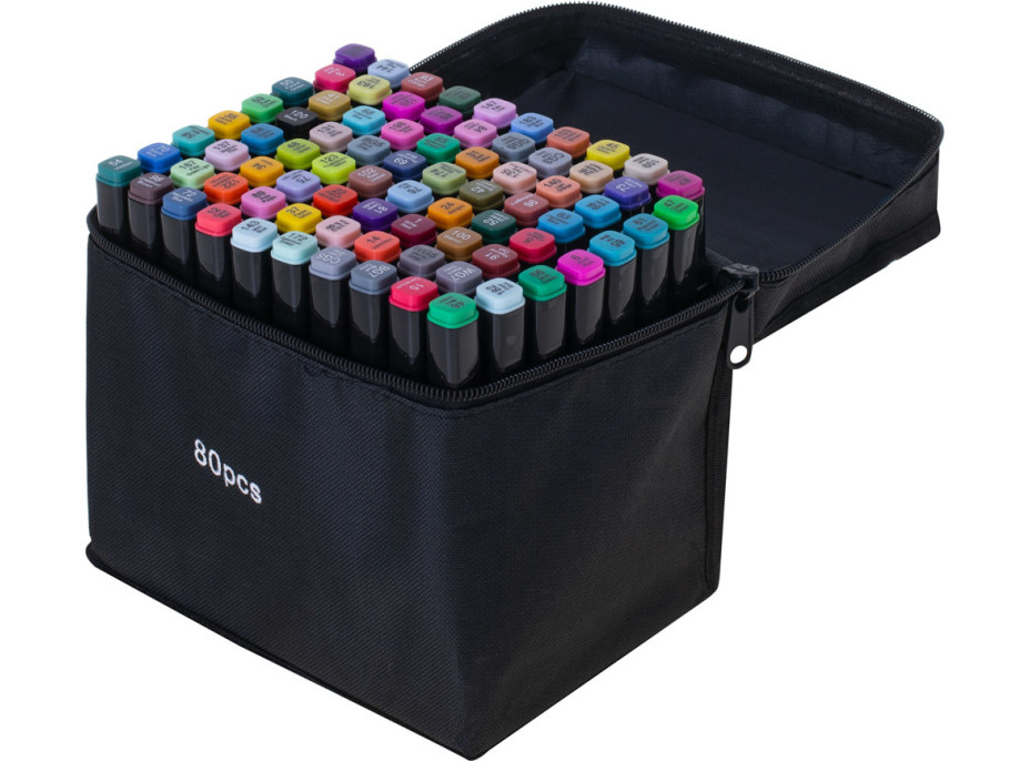 Oboustranné lihové fixy v pouzdře 80 ks + stojan