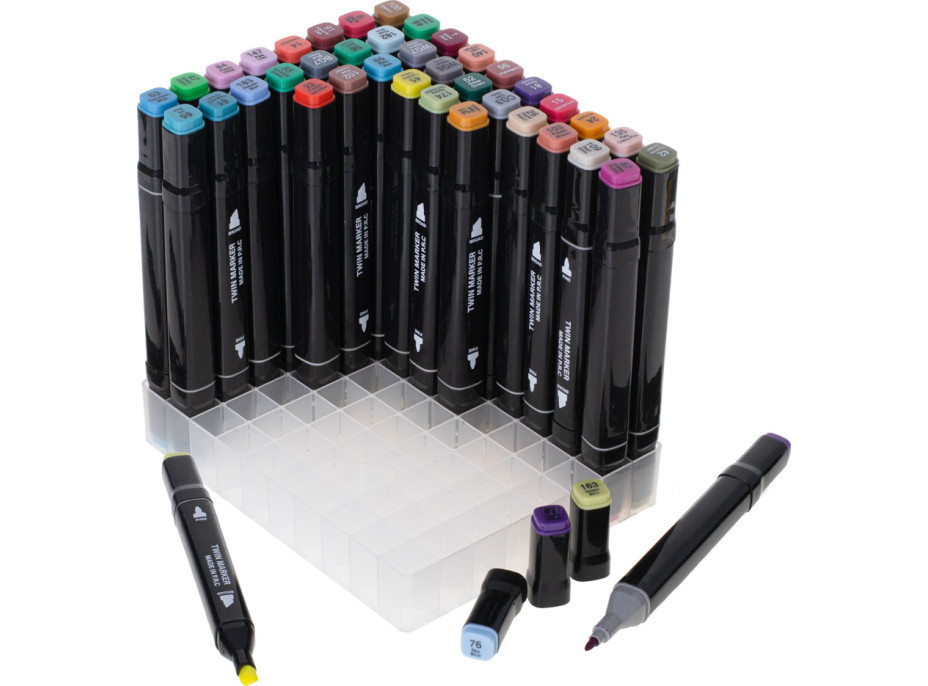 Oboustranné lihové fixy v pouzdře 80 ks + stojan