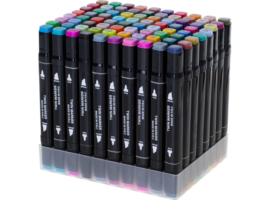 Oboustranné lihové fixy v pouzdře 80 ks + stojan