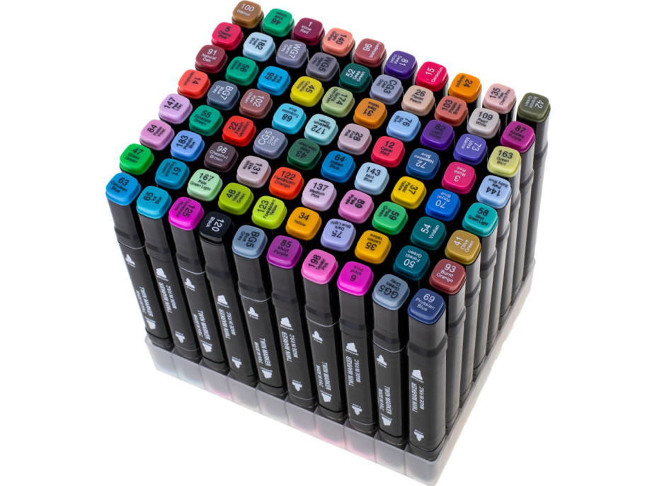 Oboustranné lihové fixy v pouzdře 80 ks + stojan