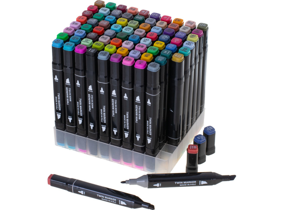 Oboustranné lihové fixy v pouzdře 80 ks + stojan