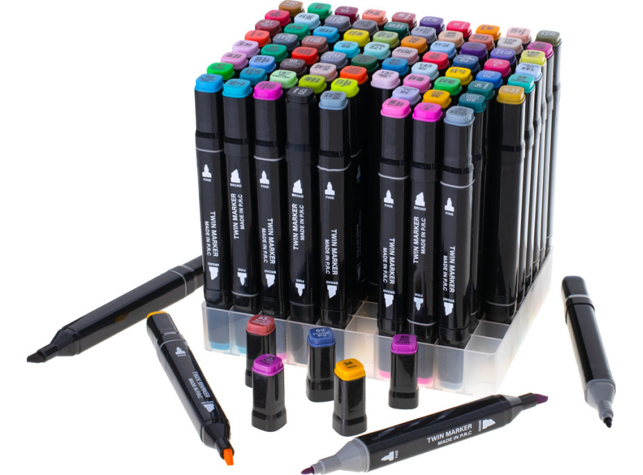 Oboustranné lihové fixy v pouzdře 80 ks + stojan