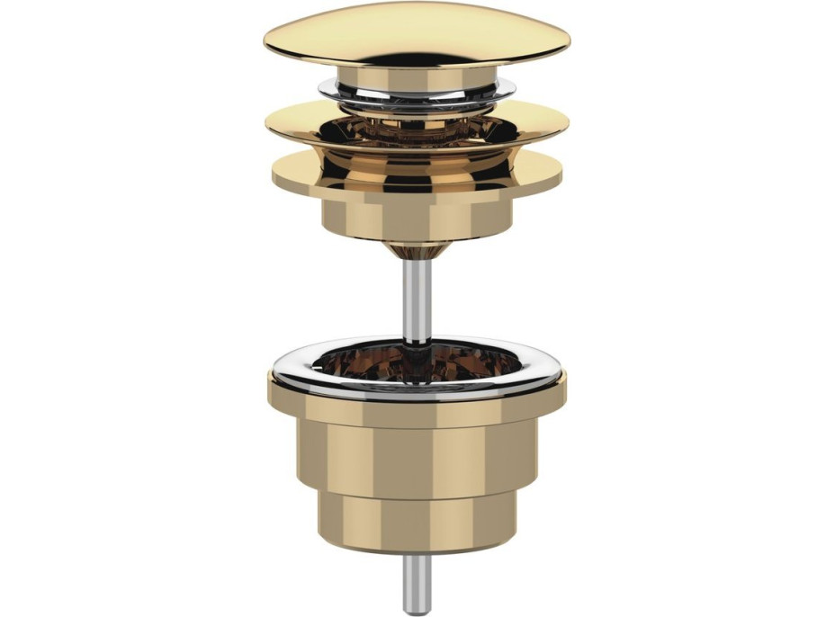 Sapho Umyvadlová výpust 5/4“, click-clack, velká zátka, 10-65mm, zlato CV100217