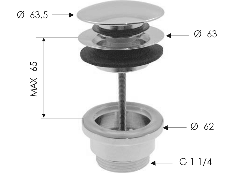 Sapho Umyvadlová výpust 5/4“, click-clack, velká zátka, 10-65mm, zlato CV100217