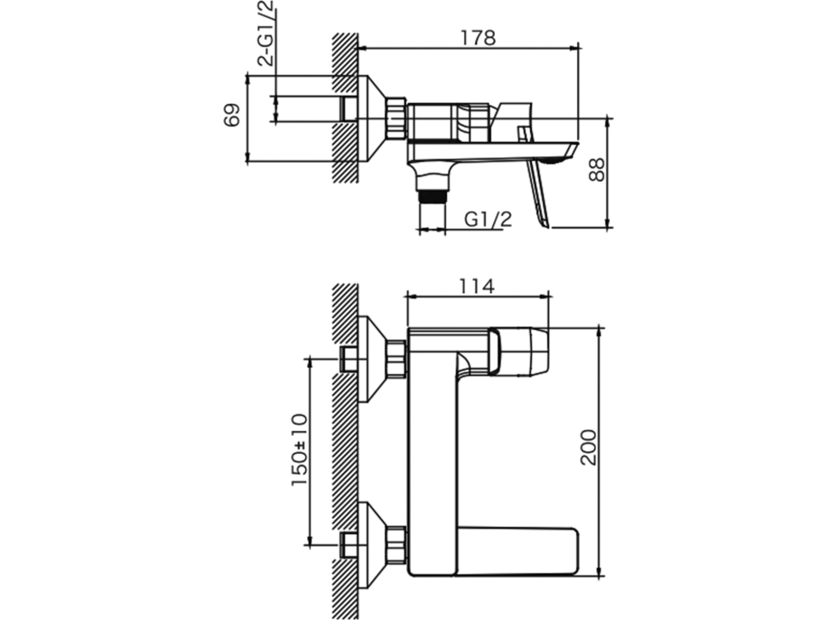 Aqualine FLERY nástěnná vanová/sprchová baterie, otočné ramínko, chrom FY010