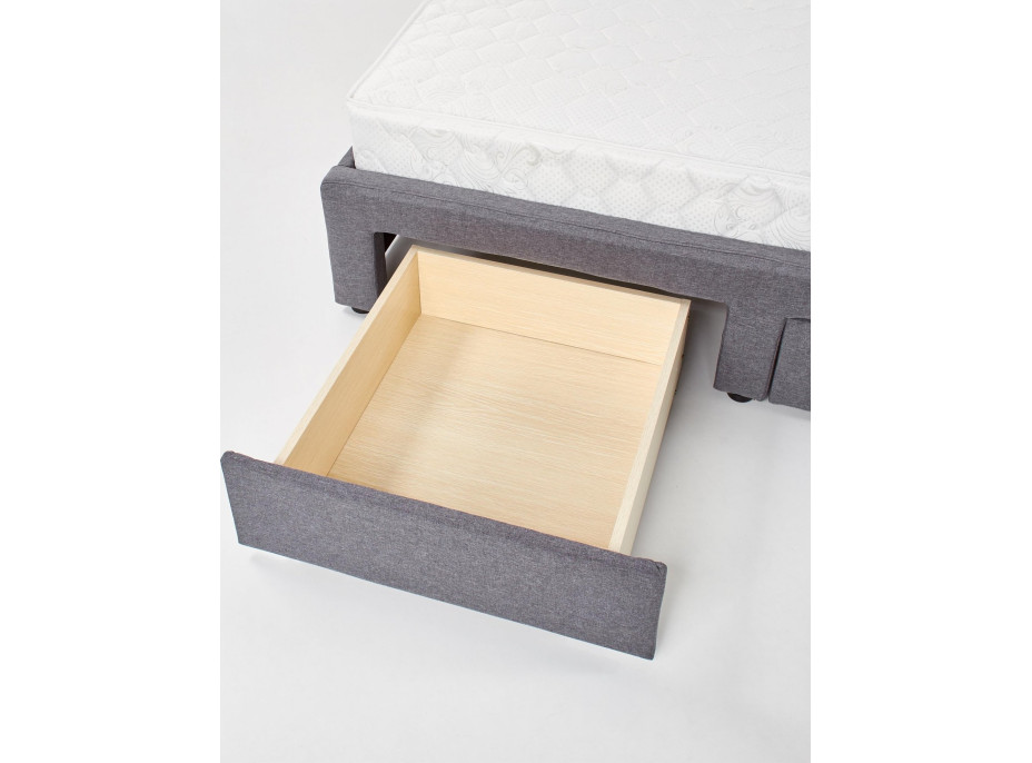 Postel z masivu se šuplíky BETY 200x160 cm - čalouněná - šedá