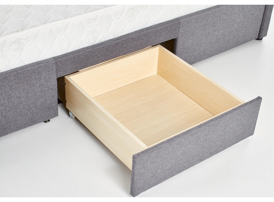 Postel z masivu se šuplíky BETY 200x160 cm - čalouněná - šedá