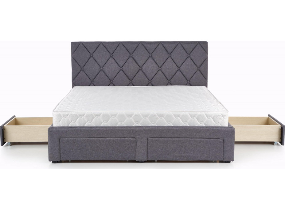 Postel z masivu se šuplíky BETY 200x160 cm - čalouněná - šedá