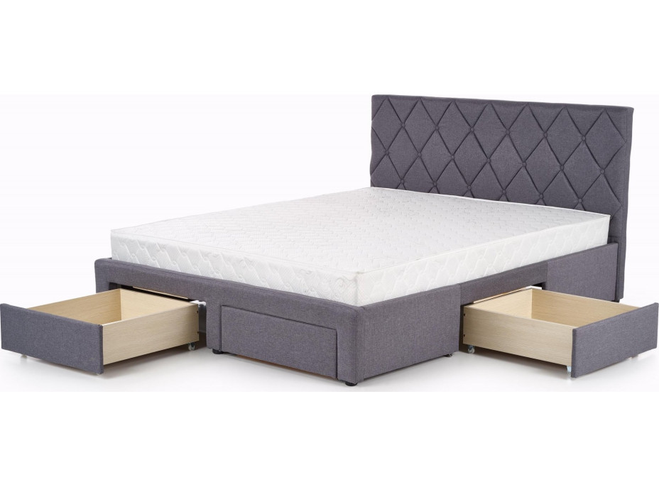 Postel z masivu se šuplíky BETY 200x160 cm - čalouněná - šedá