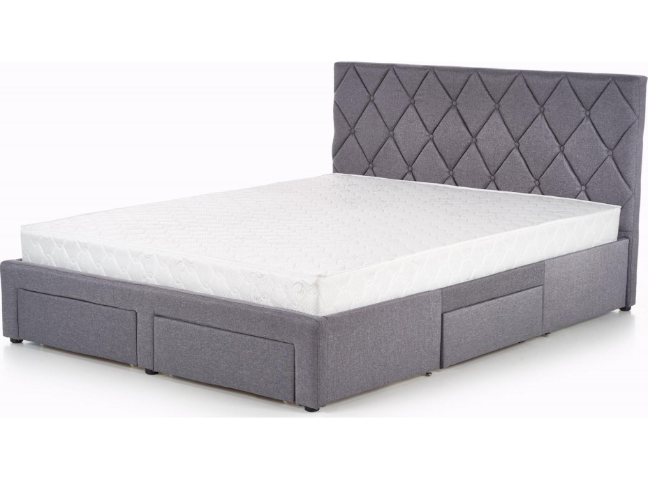 Postel z masivu se šuplíky BETY 200x160 cm - čalouněná - šedá