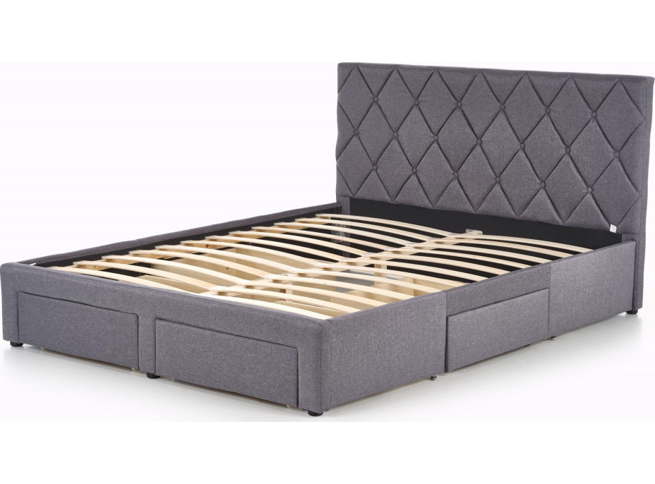 Postel z masivu se šuplíky BETY 200x160 cm - čalouněná - šedá