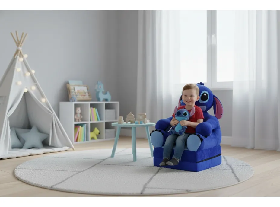 Dětské plyšové rozkládací křesílko LEO
