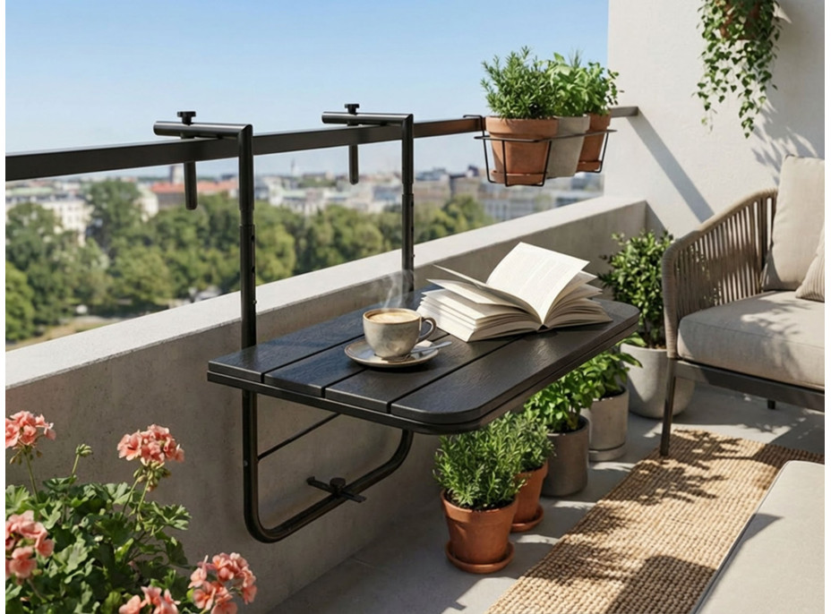 Závěsný stolek na balkon ARETTO - černý