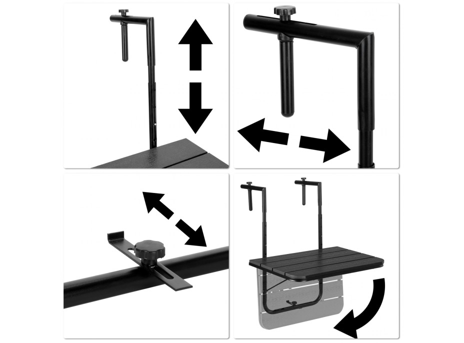 Závěsný stolek na balkon ARETTO - černý