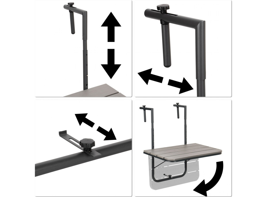 Závěsný stolek na balkon ARETTO - šedý