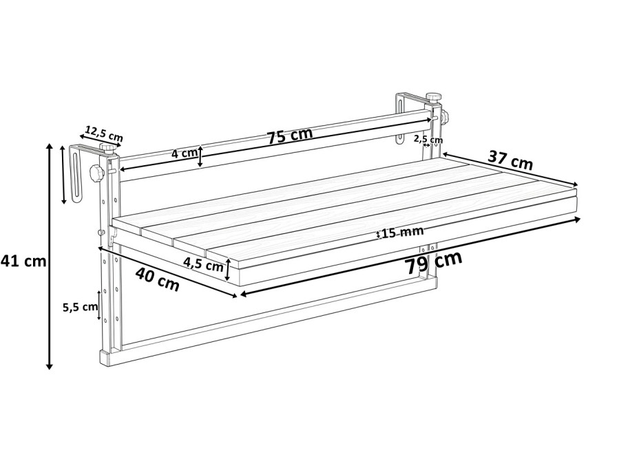 Závěsný stolek na balkon AGATTI BIS STONEWOOD - šedý