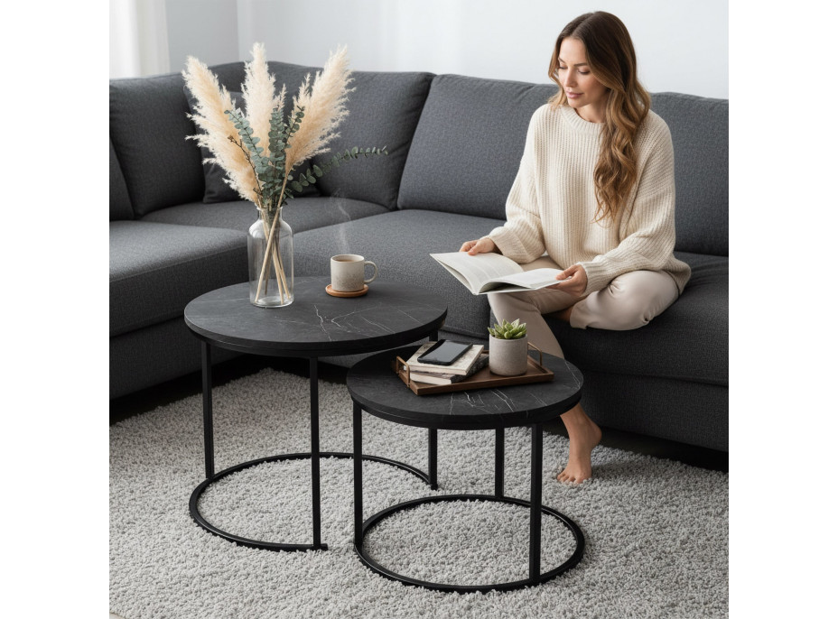 Konferenční stolek GALEN SMALL - grafitový mramor/černý