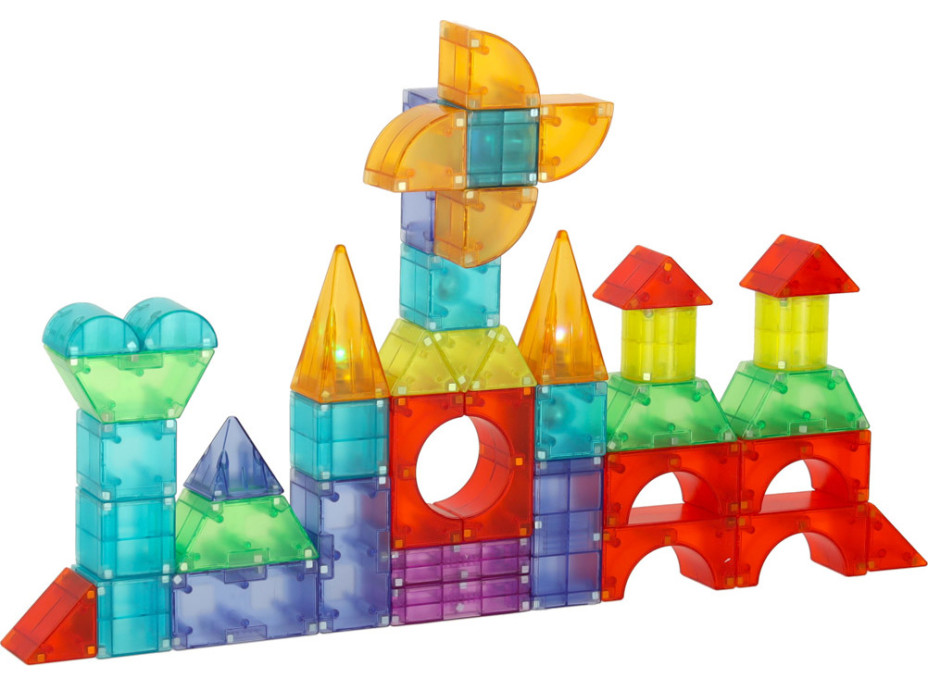 Svítící LED magnetická 3D stavebnice - 134 prvků